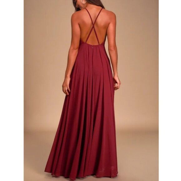 NWT Lulus | Mythical Kind of Love Wine Red Maxi Flowy Long Dress, Women's Small - Picture 4 of 11